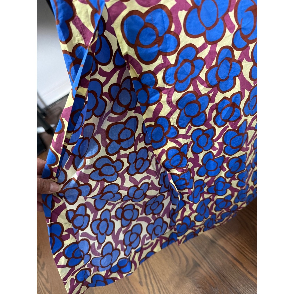 ODEEH Womens Floral Cotton Maxi Dress Blue Purple Yellow Square Neck Pockets 40 - Picture 10 of 14